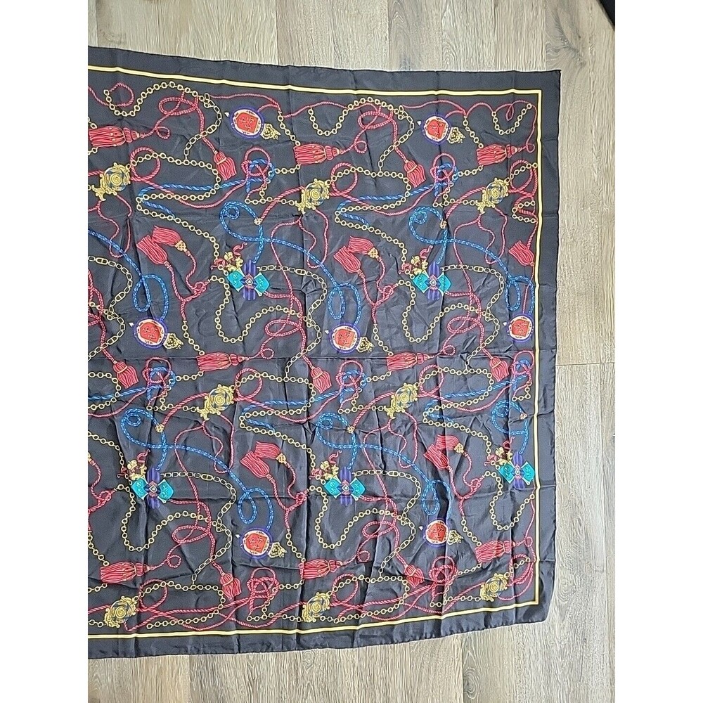 Harve Bernard Women Silk Square Neck Scarf Black Gold Nobility Print Handrolled - Picture 3 of 5